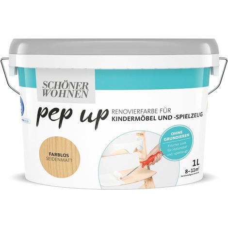 Schöner Wohnen Pep Up Renovierfarbe für Kindermöbel Seidenmatt farblos 1,0 Ltr. (1/2)