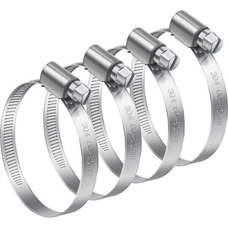 4 Pièces 60-80mm Collier de Serrage Réglable, Bolatus Collier de Serrage Inox 304 Collier Serrage Métallique pour la Plomberie, Piscine, l'Automobile et les Applications Mécaniques (1/5)