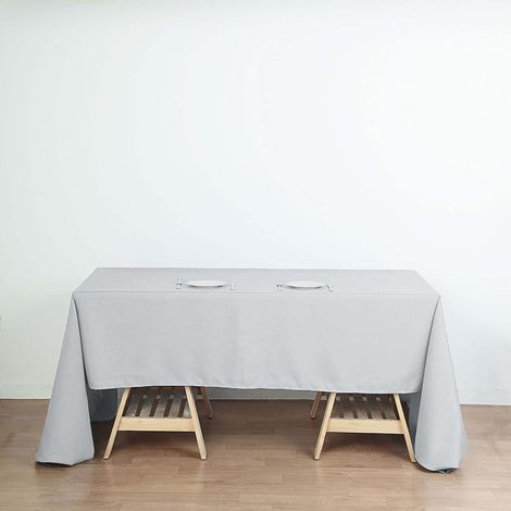 Graue rechteckige Polyester-Tischdecke (147 cm x 259 cm) – knitterfrei und strapazierfähig – ideal für Partys und Veranstaltungen. (1/5)