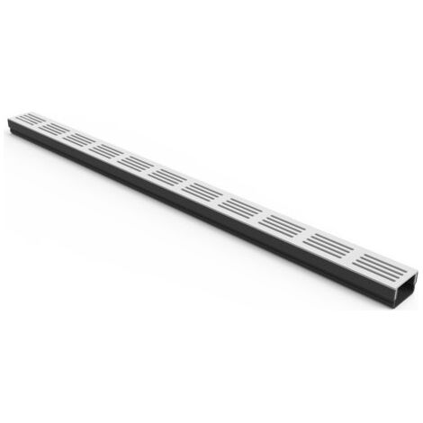 Caniveau d'évacuation 100 cm – Grille aluminium – Faible hauteur 3,5 cm – Largeur 6,5 cm – Sortie latérale et inférieure