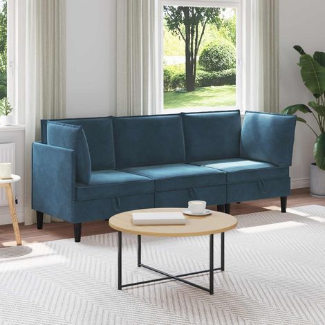 Juego de muebles de salón con cojín 3 pcs Azul Terciopelo