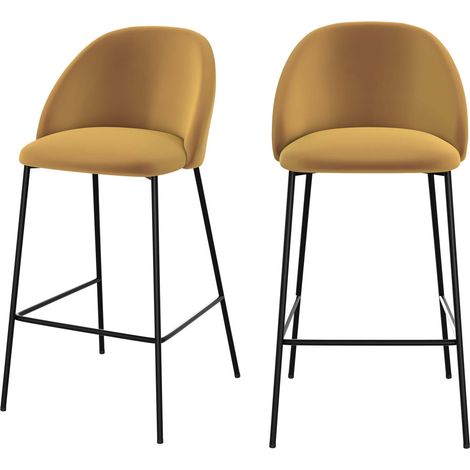 Set de 2 sillas para isla de cocina de terciopelo amarillo 66 cm - Karl (1/4)