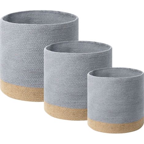 Conjunto de 3 cestas de algodón beige gris yute ropa accesorio boho Basima (1/5)