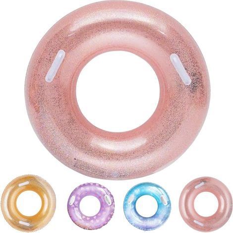 Bouée Gonflable, Durable Ronde Gonflable avec poignée Matelas d'air pneumatique Radeau de Piscine Gonflable Flottant Piscine Flottante Anneau Adulte de Taille 120cm-Cercle Rose (1/5)