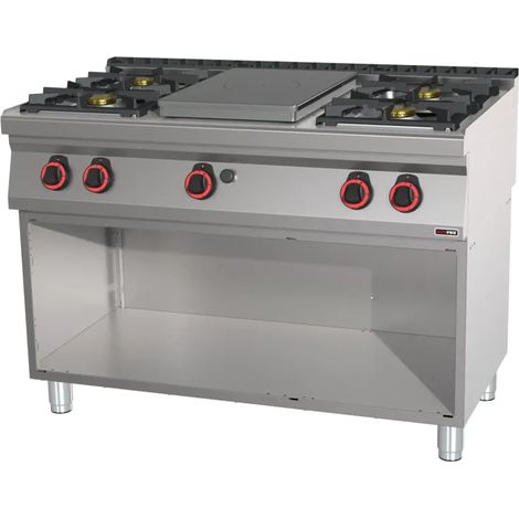 Fourneau coup de feu à gaz 5x brûleur avec soubassement REDFOX - STP 70/120 G - REDFOX