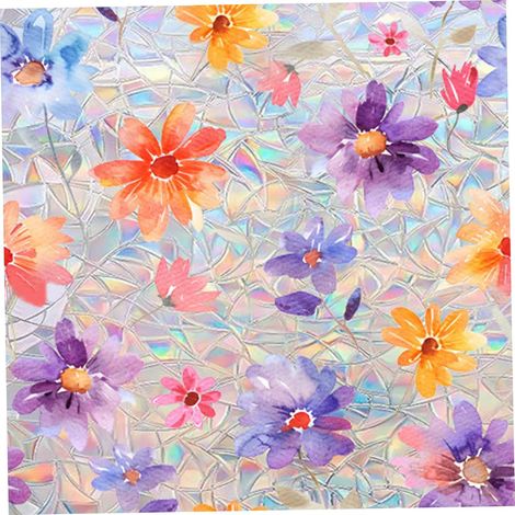 Glasfenster-Sichtschutzfolie, Fenster-Sichtschutzfolie, bunte Blume, wiederverwendbarer elektrostatisch klebender PVC-Regenbogenvorhang für Zuhause (1/5)