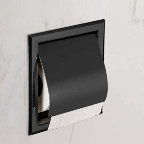 Recessed matte black stainless steel toilet roll holder (1/4)