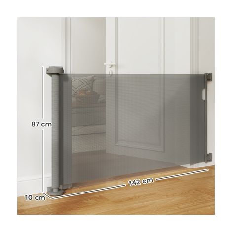 Barrière de protection extensible 0-136 cm 87 cm de haut, barrière de porte pour animaux de compagnie 142 x 10 x 87 cm gris (1/5)