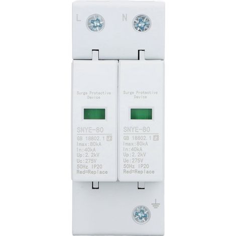 Dispositif de protection contre les surtensions 80KA, parafoudre 2P 275V à réponse rapide avec indicateur de défaut pour maison (1/5)