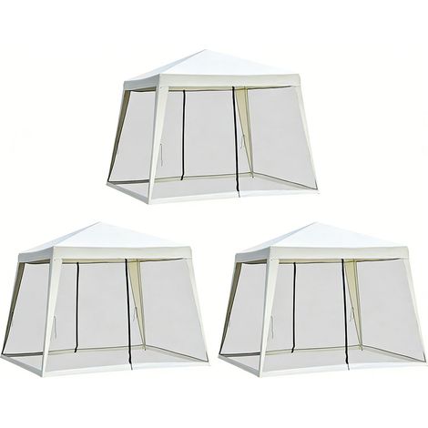 3er-Set gartenpavillon Pavillon 3 x 3 m wetterfest mit Moskitonetz, Partyzelt aus Metall und Polyester in Cremeweiß