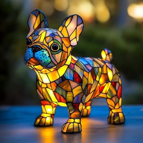 Lampe Nuit Chien - Résine Teintée - Lumière LED à Faible Consommation - Décoration Tableau Intérieur - 1 Pièce (1/2)
