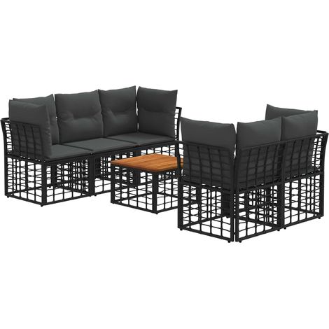 Conjunto de sofás de exterior 6 uds. Negro y Gris oscuro vidaXL (1/5)