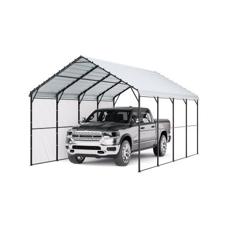 Abri de voiture en métal robuste, 3,6 x 6 m, abri de garage extérieur avec cadre et toit en acier galvanisé, auvent pour voiture multi-usage avec parois latérales amovibles, pour pick-up, bateau (1/3)