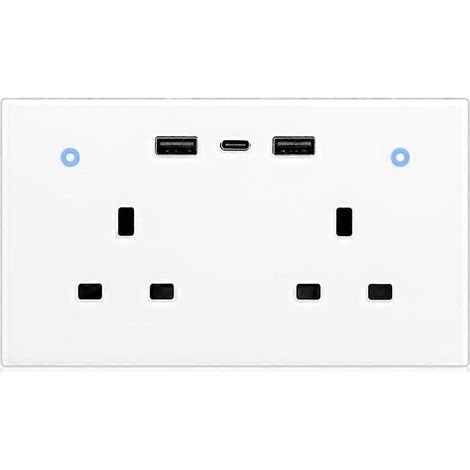 Tuya 13A Smart-Wandsteckdose mit Touch-Schalter, USB Typ-C-Ladeanschlüssen, Fernüberwachung des Energieverbrauchs über Wi-Fi und Alexa-Kompatibilität. (1/5)