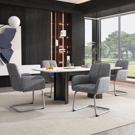 Ensemble de 4 chaises de salle à manger, fauteuil, chaise de détente moderne et minimaliste, chaise de salon/chambre avec pieds en acier incurvés, gris