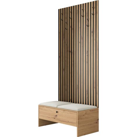 Conjunto para recibidor Donio IV, Roble Artisan + Manila 02, 206x85x44cm, Aglomerado laminado, Tapiz, Colocada