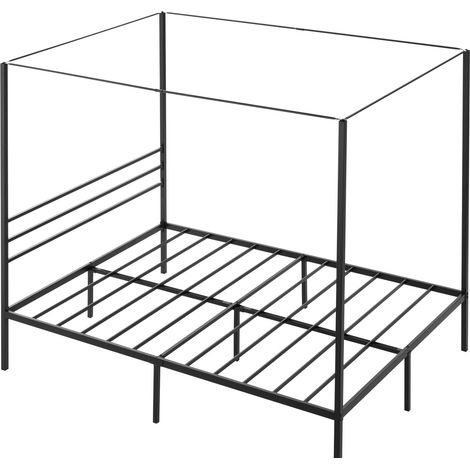 Mophorn Queen-Size-Himmelbettrahmen aus Metall mit Himmelbett-Design, robuste Stahllatten zur Unterstützung, Stauraum unter dem Bett, kein Boxspring erforderlich, einfache Montage, schwarz