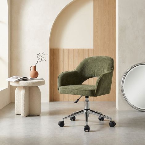 Chaise de bureau enfant à roulettes ajustable tissu chenille kaki - Jim Kid (1/5)