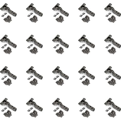 Emuca Kit von 20 Topfscharniere x91 Innenanschlag mit Schließautomatik und Kreuzmontageplatten zum Schrauben, Höhe 0, Stahl, Titan-Ausführung (1/5)