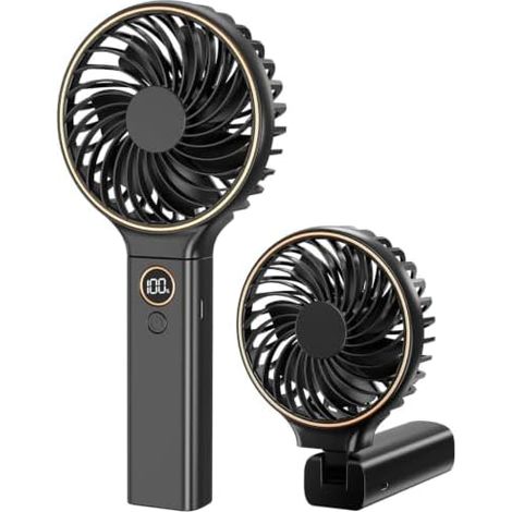 Ventilateur à main portable, mini ventilateur 4000 mAh USB rechargeable avec 6 vitesses silencieux avec écran LED, ventilateur de bureau pliable pour bureau, chambre à coucher, voyage, plage, campin (1/5)