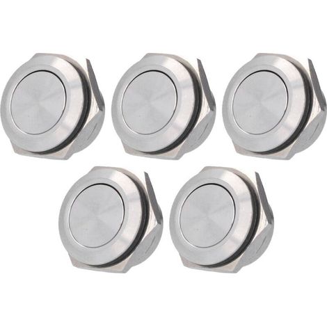 5 Interrupteurs à Bouton Plat en Acier Inoxydable, Étanches, Bornes à Vis, Accessoires Électriques 16mm 0‑220V (1/5)