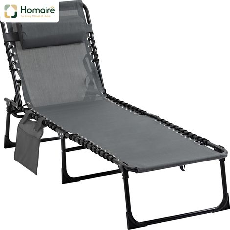 HOMAIRE Sonnenliege klappbar mit Kopfkissen, Seitentasche, 5-Fach verstellbarer Rückenlehne, wetterfest, für Garten, Strand, Pool, Grau (1/5)