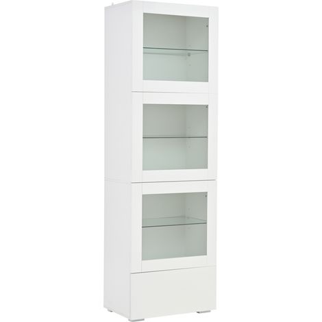 Vetrina alta 60 x 40 x 173 cm bianca con LED, 3 porte in acrilico, 1 cassetto, MDF e vetro (1/5)
