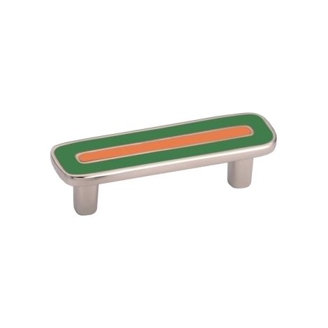 Ouvre&Déco – Poignée de meuble zamak nickelé mat vert orange entraxe 96 mm – Largeur 120 mm – Hauteur 30 mm – Épaisseur 25 mm