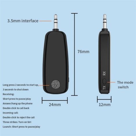 Adaptateur Bluetooth - Émetteur Et Récepteur Audio Sans Fil - Compatible TV Voiture Enceintes - Portée 10 M - Batterie 150 Mah - 1 Pièce (1/5)