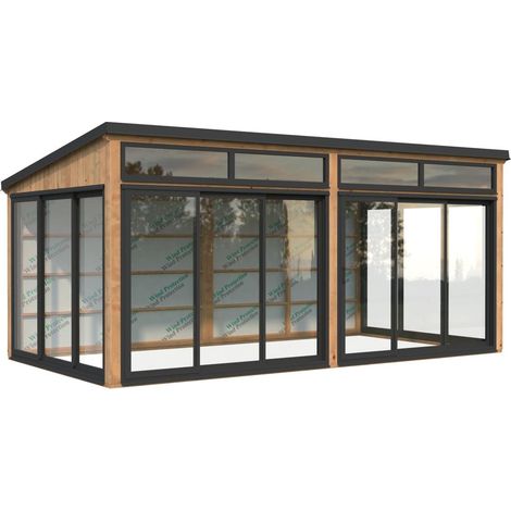 Abri de jardin en bois 16,2 m² – Structure en épicéa nordique certifié FSC – Portes coulissantes en aluminium – Vitrage simple en verre trempé – Palmako (1/5)