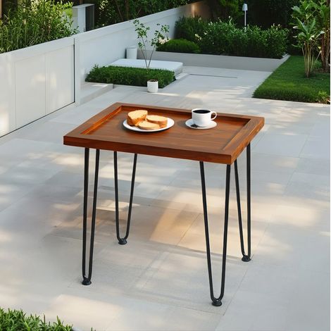 Tavolino basso in mogano, piedini in ferro laccato, 55,5 x 45 x 53 cm, legno naturale DESVIAE (1/5)
