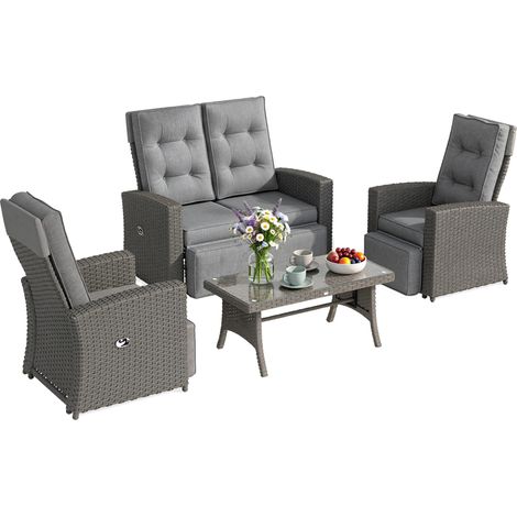4-Piece Grey Woven Resin Garden Lounge with Table (1/5)