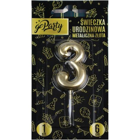 Candelina di compleanno 3 Oro metallizzato