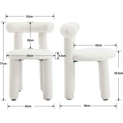 Wahson Lot de 2 chaises en fausse fourrure – Chaise salle à manger moderne sans accoudoirs – Pieds en métal – Confort optimal – Couleur blanche