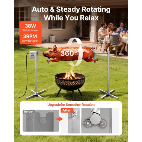 Barbecue Rôtissoire Capacité de Charge de 60 kg, Kit de Tournebroche Électrique à 8 Niveaux de Hauteur, Moteur Automatique 38 W, Fo… (1/5)
