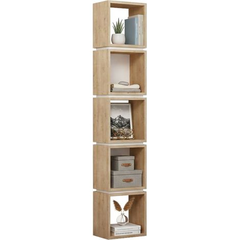 Bücherregal Tomas, Bibliothek 4 Regale, Wandmontage, Rahmenfarbe Weiß, 32x22x167h cm Eichenbraun