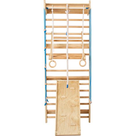 Mophorn Gimnasio Modular de Pared con Escalera Multifuncional, Kit 8 en 1 para Ejercicio y Diversión con 15 Niveles Ajustables, Incluye Barras Laterales, Tobogán, Barra de Tracción, Anillas