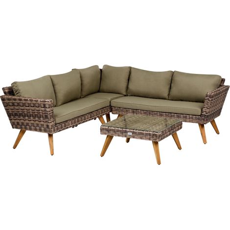 Garten Ecksofa mit Tisch 6-Sitzer VITTORIA Olivgrün Polyrattan (1/5)