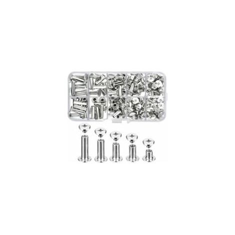 Lot de 80 vis de reliure en métal Chicago pour bricolage, décoration, réparation de reliures, artisanat (argent) (1/4)