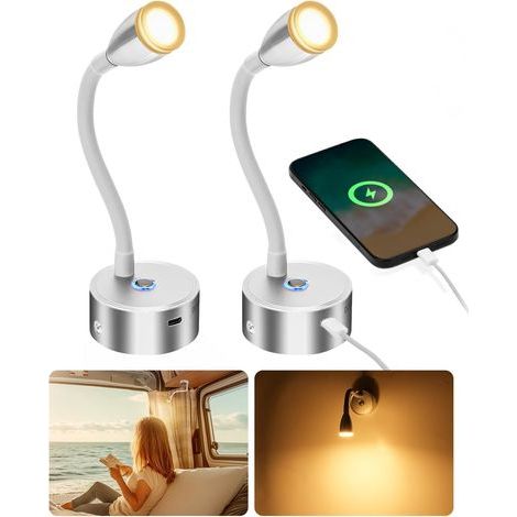 Stück 12V LED-Lampen, Schwanenhals, Berührungsschalter, USB-C-Anschluss, Wohnwagen (1/5)