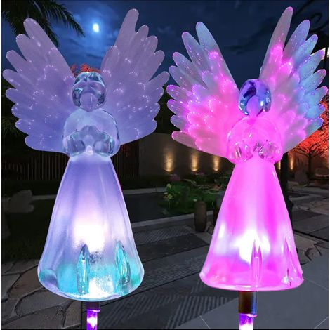 Lampes solaires de jardin extérieur, lot de 2 lampes d'angle LED multicolores à énergie solaire, lampes de sol décoratives à changement de couleur avec 7 LED (1/5)