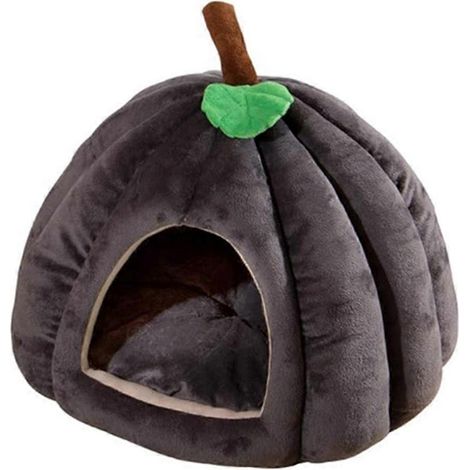 Lit pour chat en forme de citrouille, lit-grotte pour chat d'intérieur, tente pour chat avec coussin amovible, gris foncé, taille S (1/5)