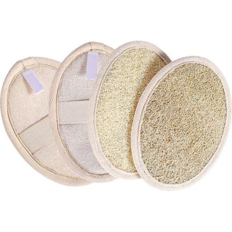 4 Pcs Éponge Exfoliante en Luffa Naturel pour le Corps, Eponge Loofah Naturel Éponge Douche, Épurateur (Couleur Naturelle + Blanc) (1/4)