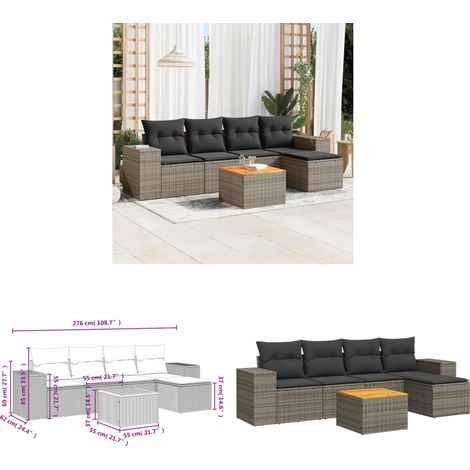 6-tlg. Garten-Sofagarnitur mit Kissen Grau Poly Rattan - Gartensorte - Gartenmöbelset - PE-Rattan Möbel - Outdoor Lounge Set - Esstischgarnitur - Home & Living (1/3)