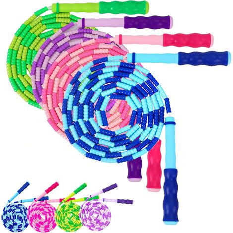 Set of Four Skipping Ropes for Children Colourful Beads Adjustable Length Practical Skipping Rope Sport for Gymnastics Training Young Girls Boys 250 cm Skipping (1/5)