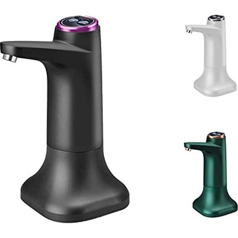 Bomba de agua eléctrica con base, dispensador automático de agua recargable por USB, bomba de agua portátil para el hogar, la cocina y la oficina (negra). (1/5)