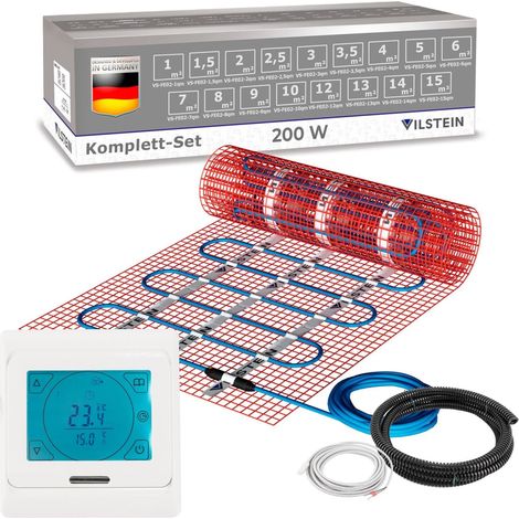 VILSTEIN© Elektrische Fußbodenheizung 200W/m² TWIN Technologie Elektro Komplett-Set 2m² - 4m