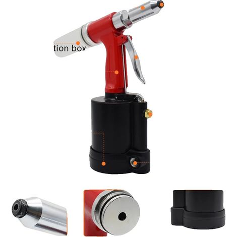 Rivettatrice pneumatica idraulica, adatta per rivetti da 3,2 a 6,4 mm, forza di trazione massima 1300 kgf, corsa 16 mm, ingresso aria 6,4 mm, altezza prodotto 27,5 cm (1/5)