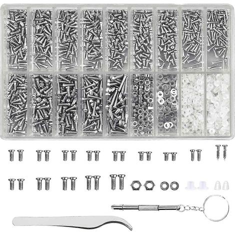 Kit d'outils de réparation de lunettes (1000 pièces), comprenant des vis et des écrous, un mini tournevis et une pince à épiler. (1/5)