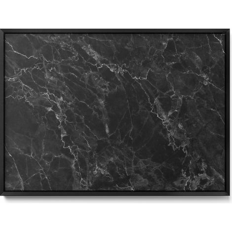 Tableau Magnétique en Métal pour Aimants - Motif Marbre noir élégant - Minimaliste - Cadre Noir - 70x50 cm - Tableau Métallique Aimanté